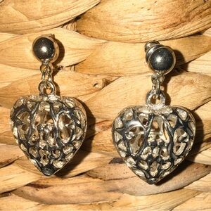 Vintage Silver Heart Drop Earrings